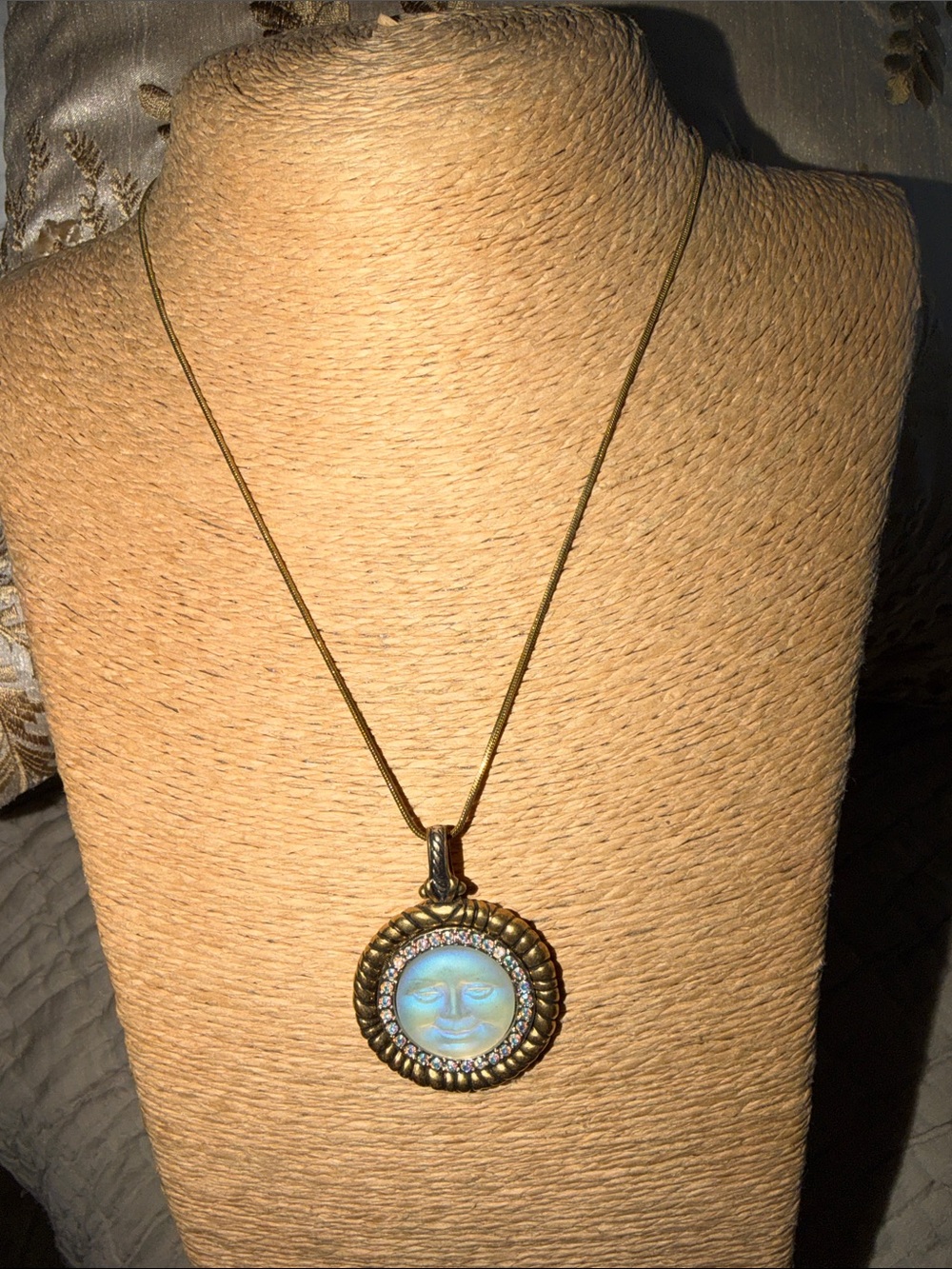 Kirk’s Folly Moon Face Opal Pendant Necklace - Gold-Tone with Iridescent Center - Picture 7 of 10